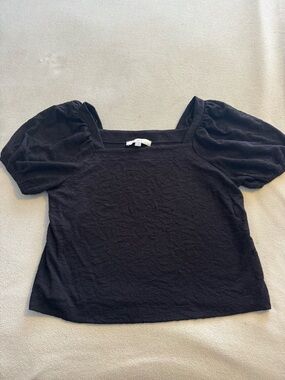 LOFT Black Square-Neck Puff Sleeve Blouse